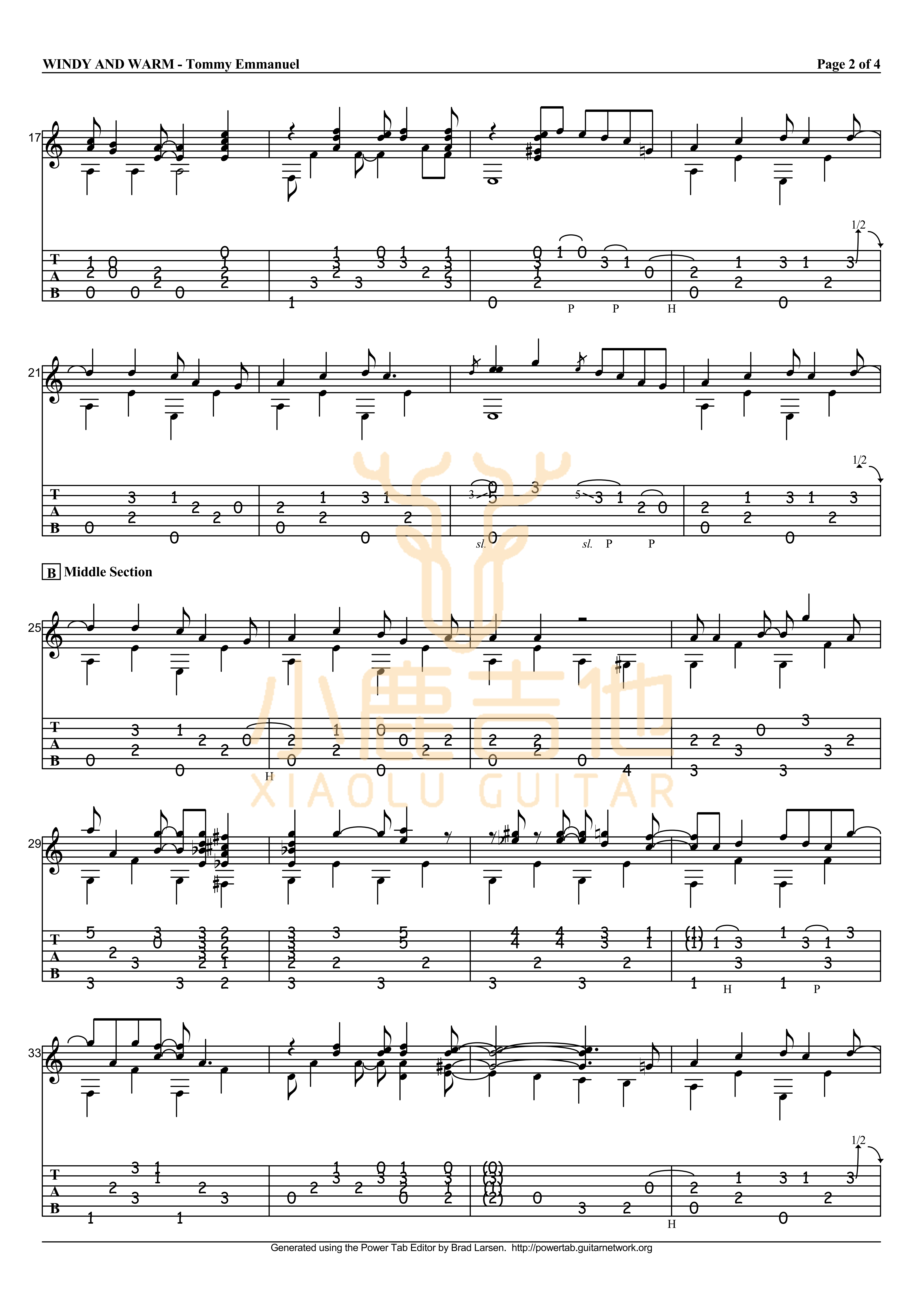 Windy and warm吉他六线谱 TommyEmmanuel Windyandwarm 小鹿吉他
