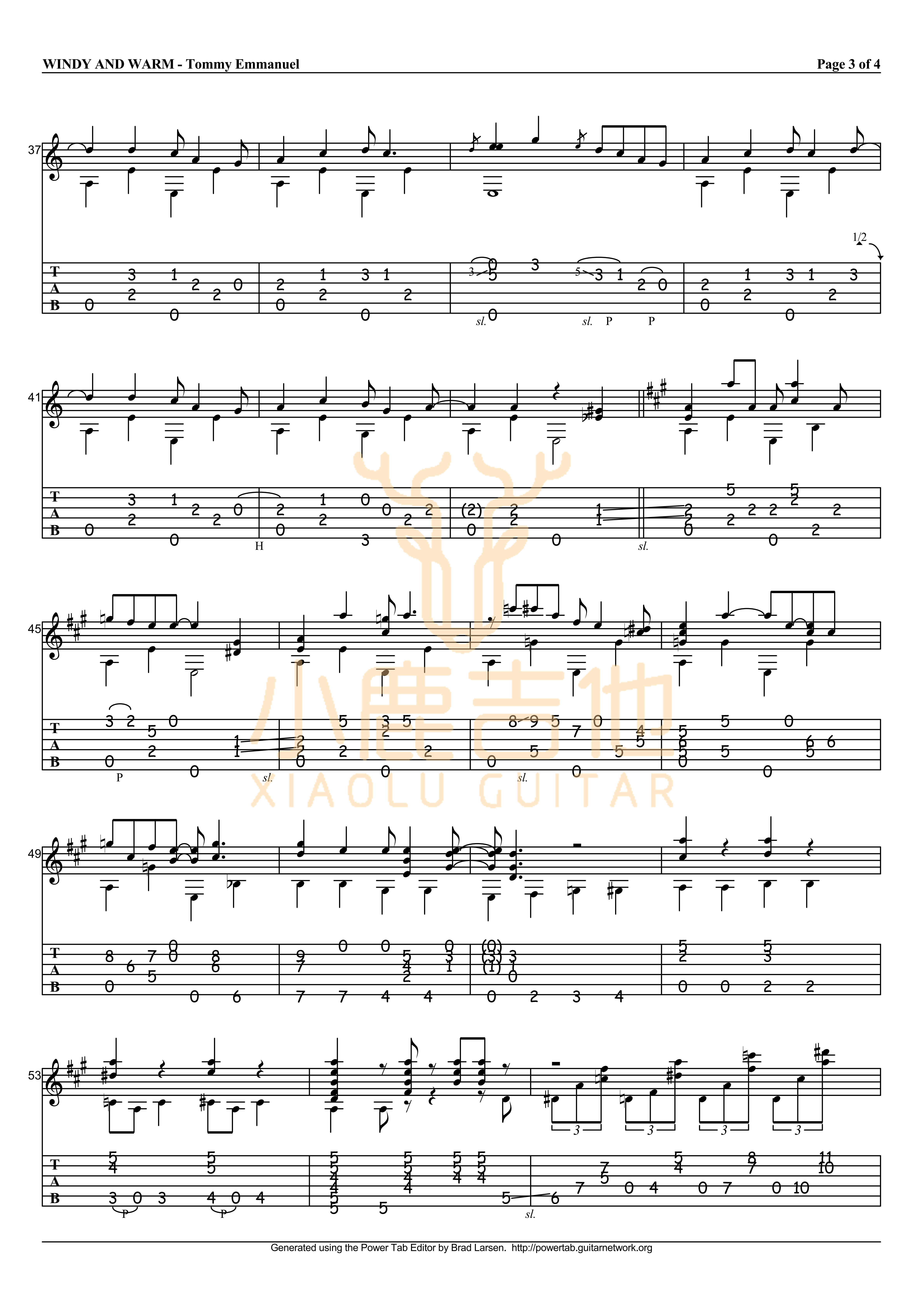 Windy and warm吉他六线谱 TommyEmmanuel Windyandwarm 小鹿吉他