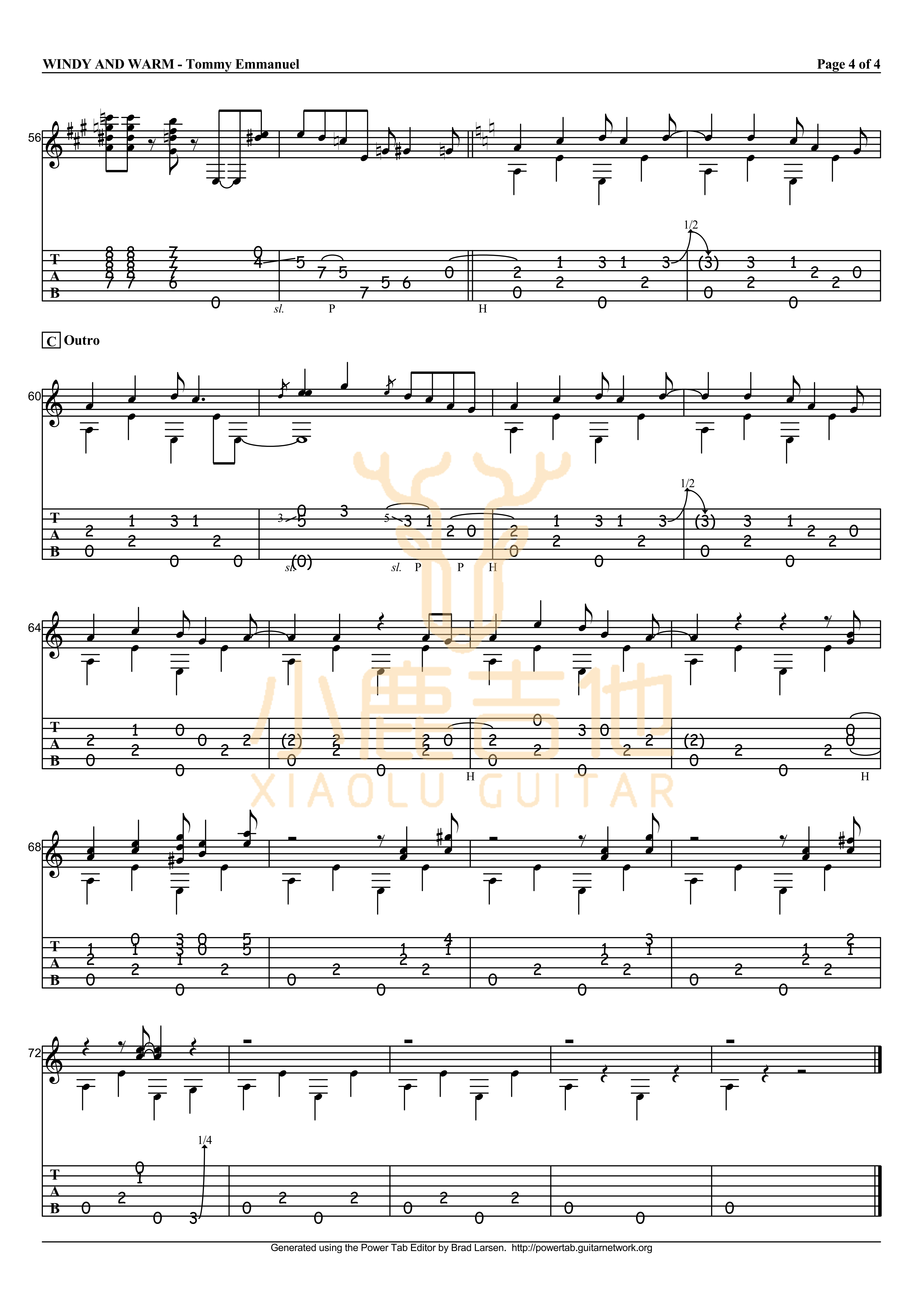 Windy and warm吉他六线谱 TommyEmmanuel Windyandwarm 小鹿吉他