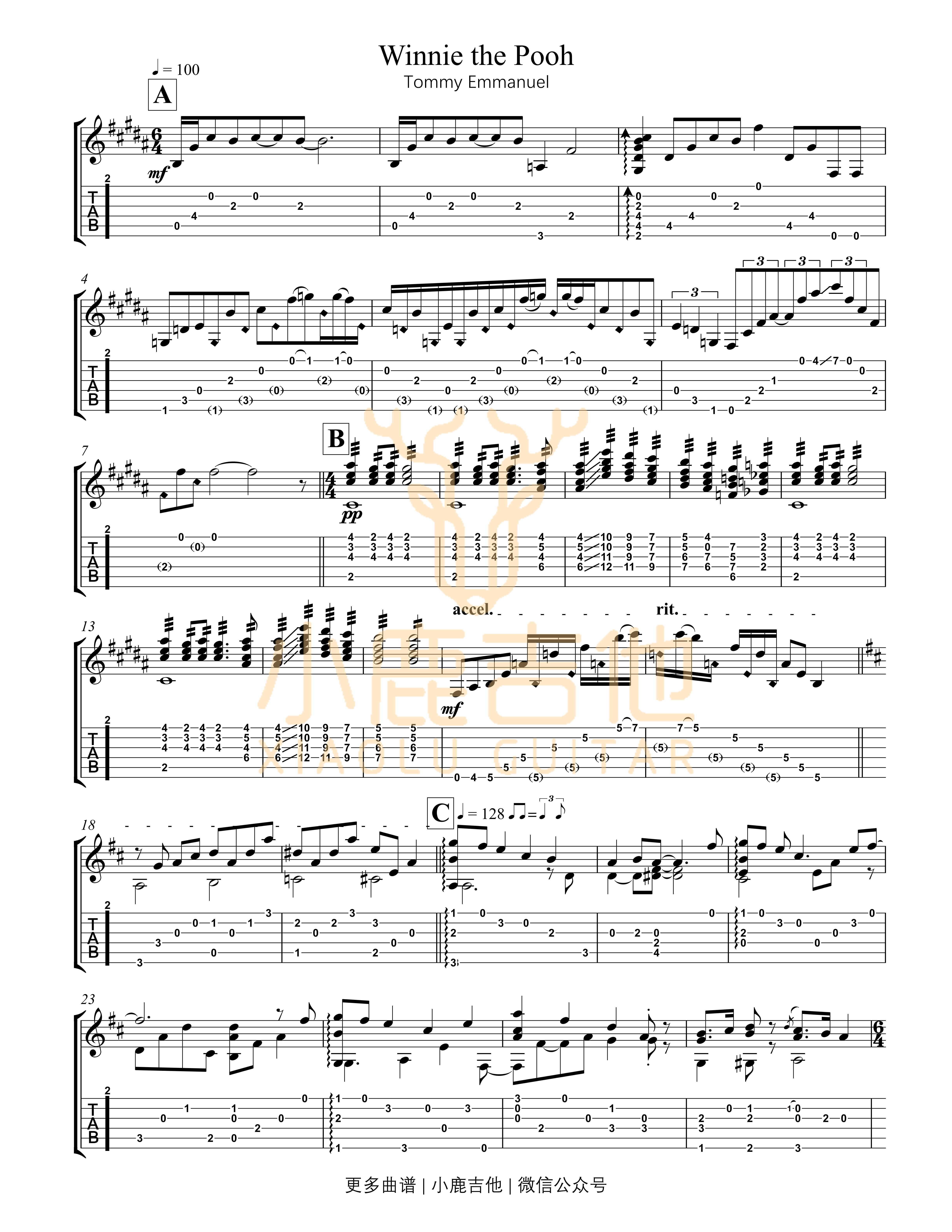 Winnie the Pooh吉他六线谱 TommyEmmanuel WinniethePooh 小鹿吉他