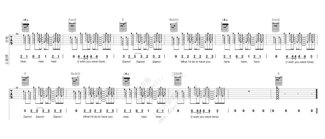 Wish You Were Here吉他六线谱 艾薇儿 WishYouWereHere 大伟吉他教室 E调