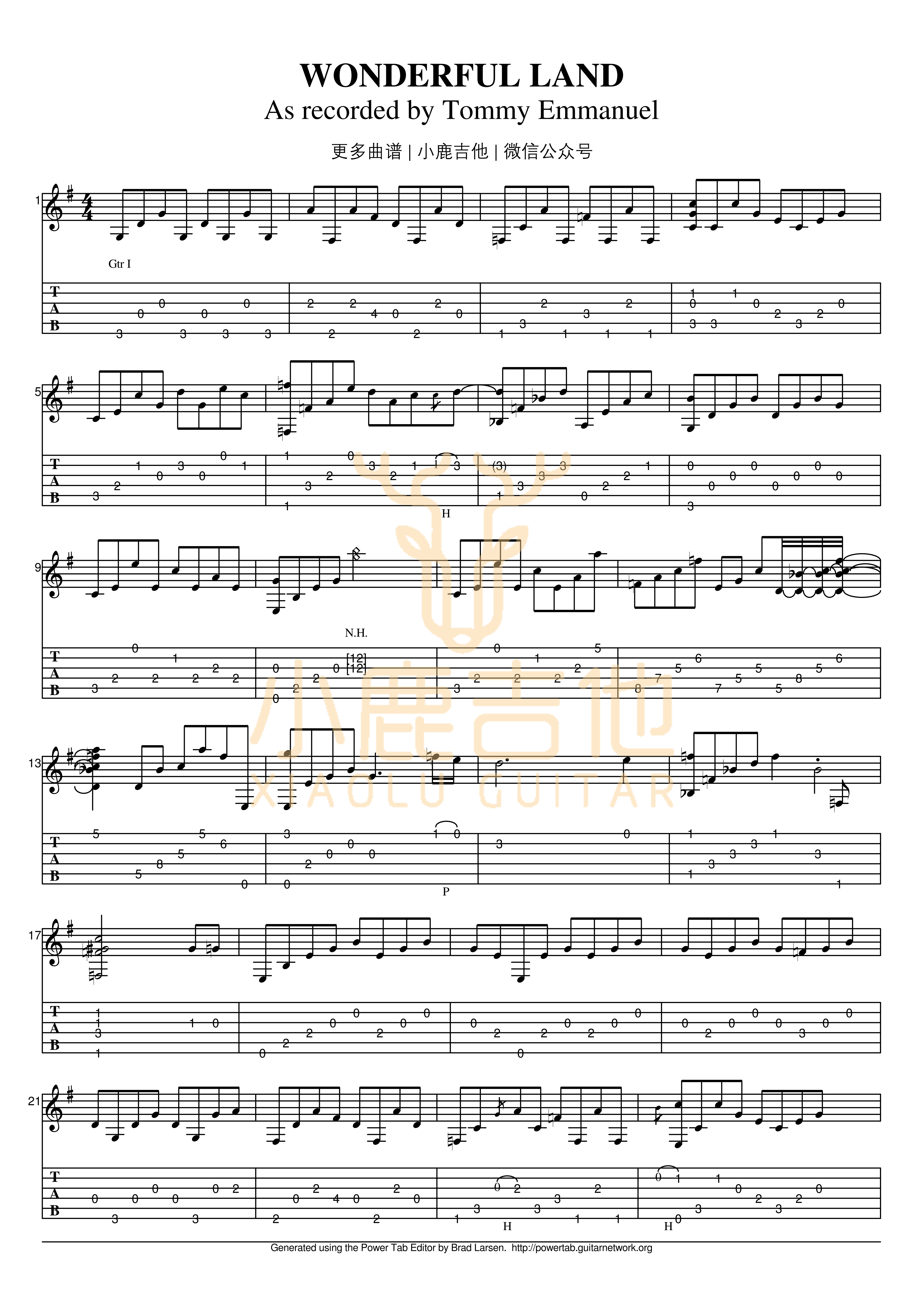 Wonderful land吉他六线谱 TommyEmmanuel Wonderfulland 小鹿吉他