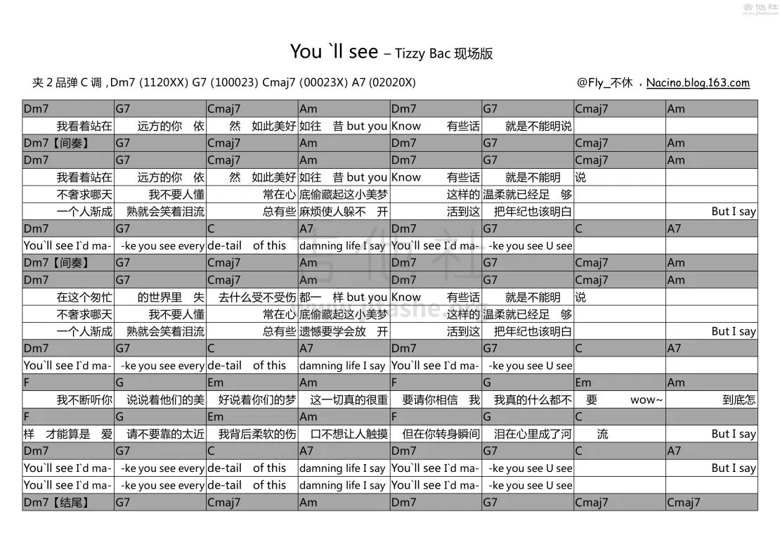 You will see吉他六线谱 TizzyBac You&039llsee 吉他社 C调 Youwillsee