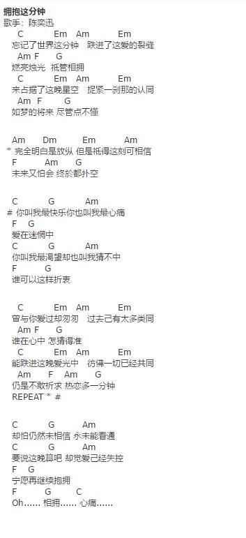 抱拥这分钟吉他六线谱 陈奕迅 网络转载 C调