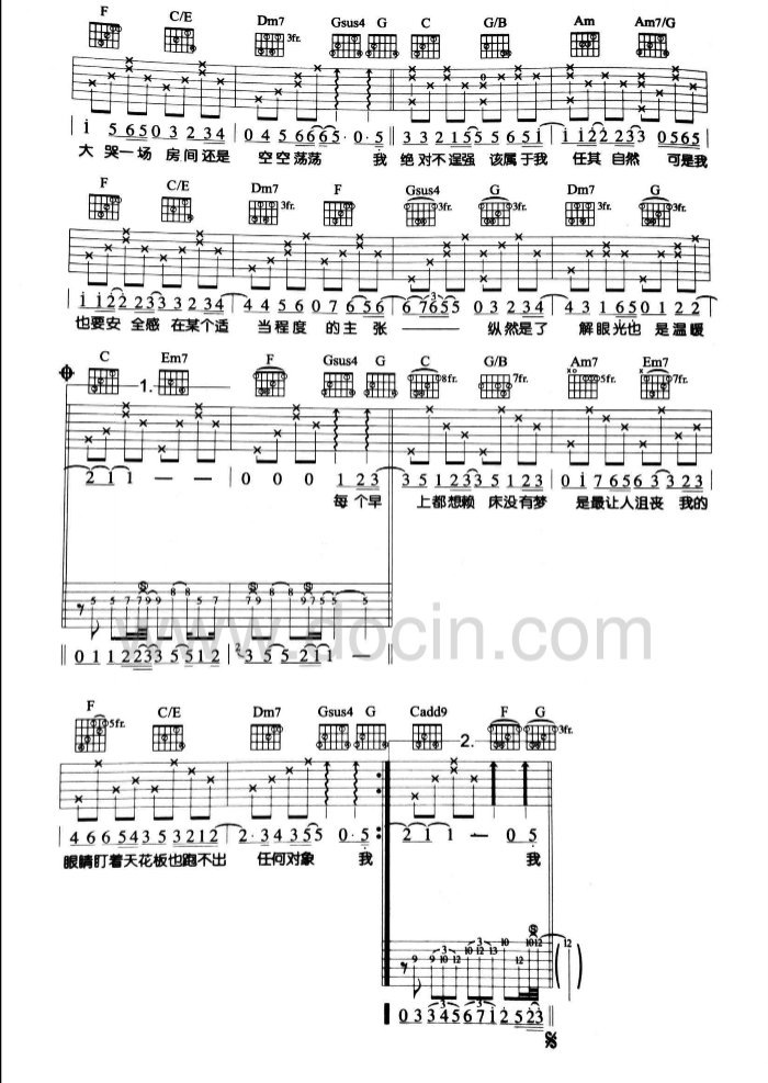 笨蛋吉他六线谱 金莎 豆丁网 C调