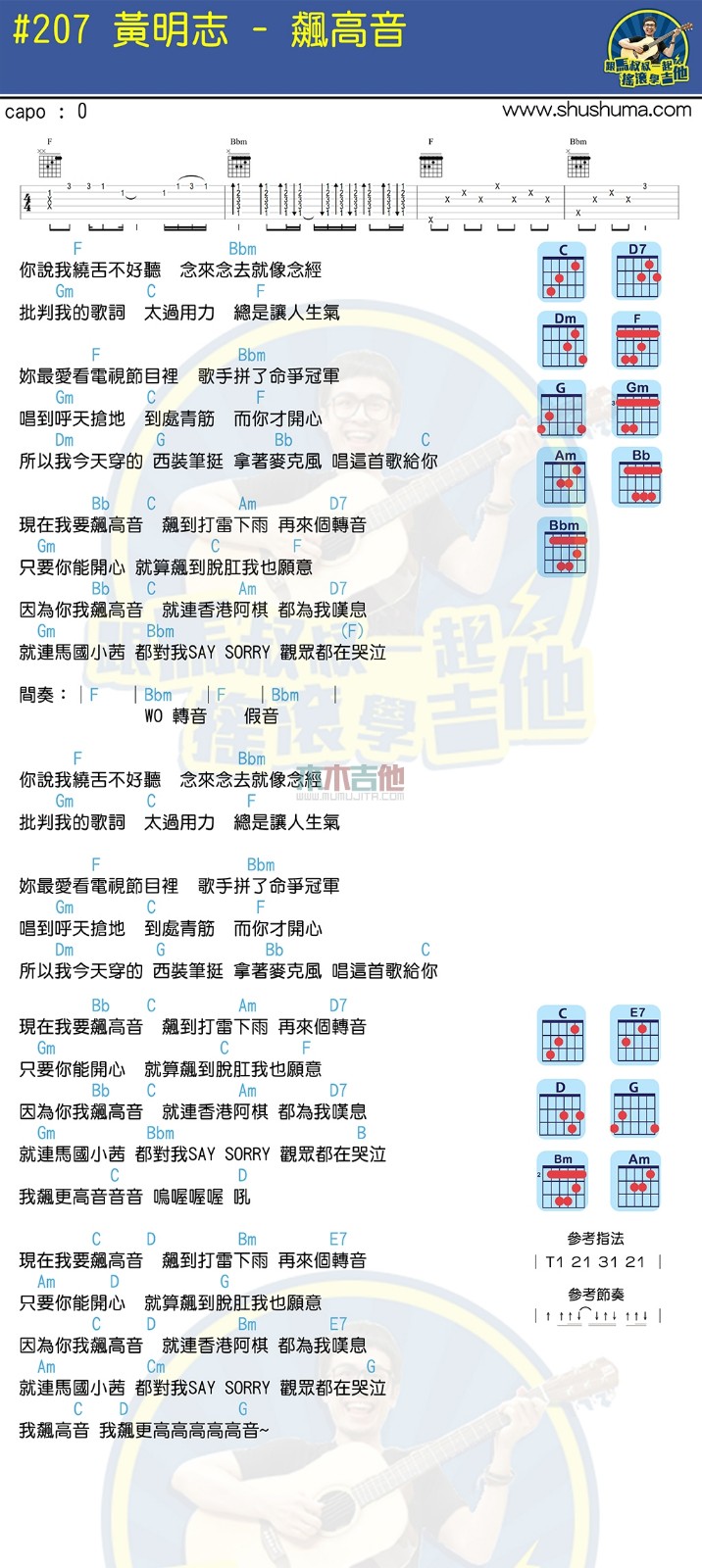 飙高音吉他六线谱 黄明志 木木吉他 F调