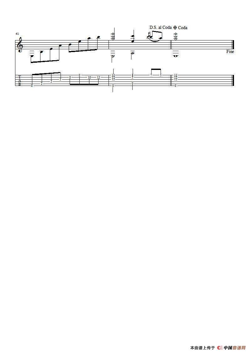 布列瑟农吉他六线谱 马修·连恩 布列瑟农独奏谱原调六线谱 中国曲谱网编配 中国曲谱网 调