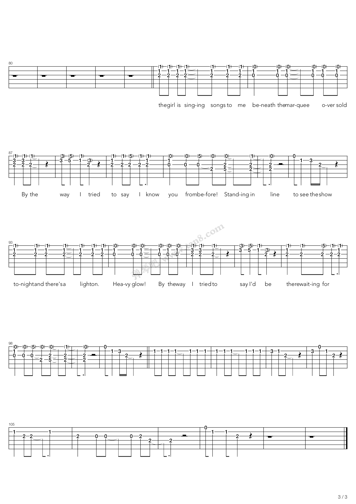 by the way吉他六线谱 RedHotChiliPeppers bytheway 弹琴吧 C调