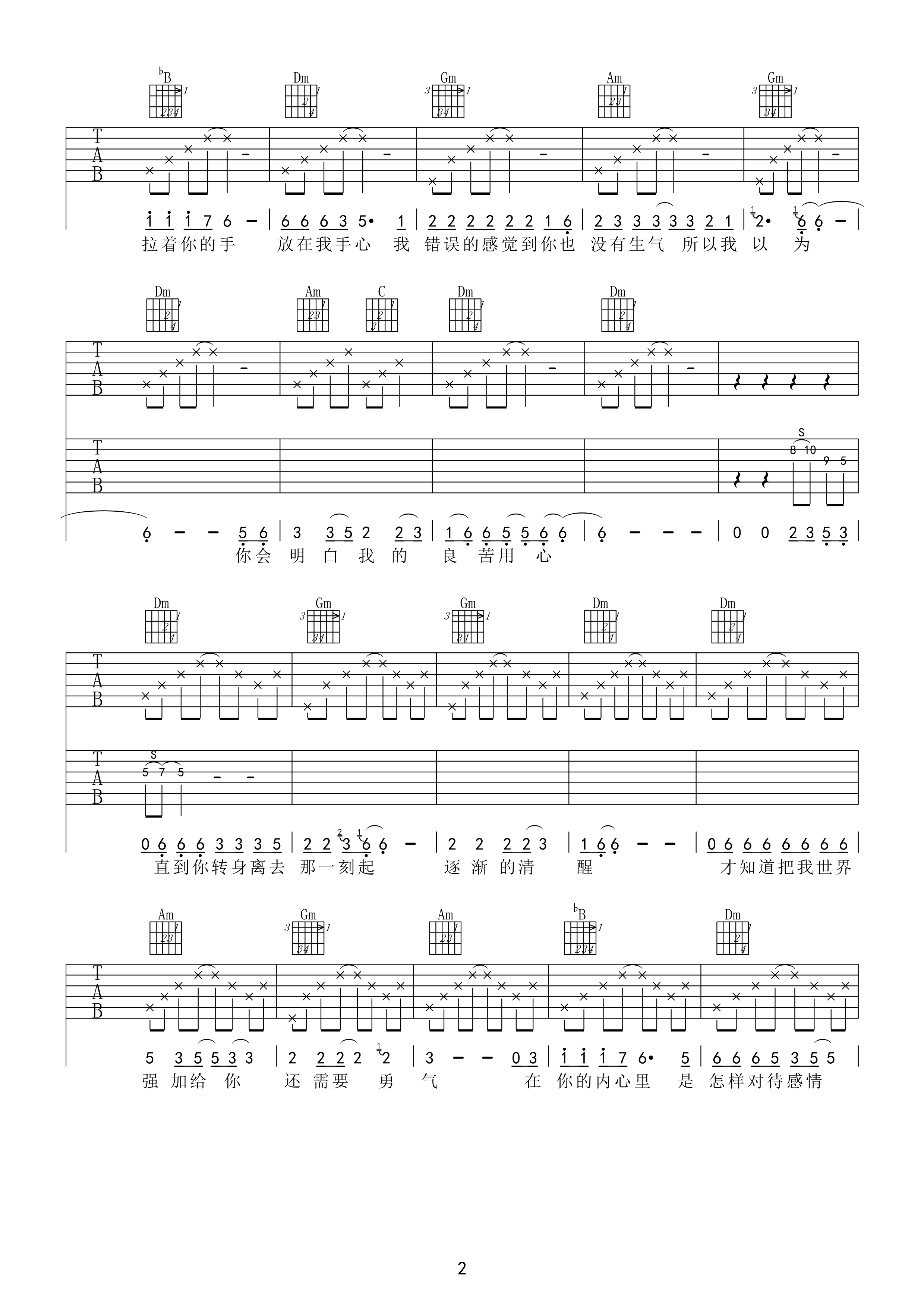 冲动的惩罚吉他六线谱 刀郎 17吉他 F调