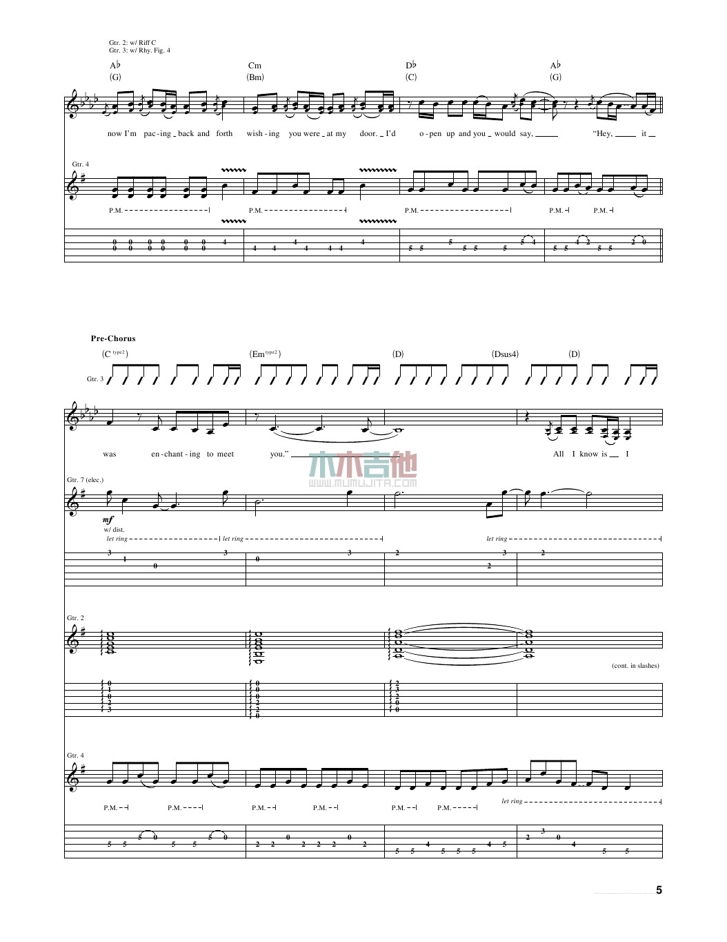 enchanted吉他六线谱 TaylorSwift 木木吉他 