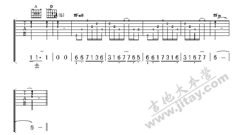 海浪吉他六线谱 黄品源 吉他大本营 G调