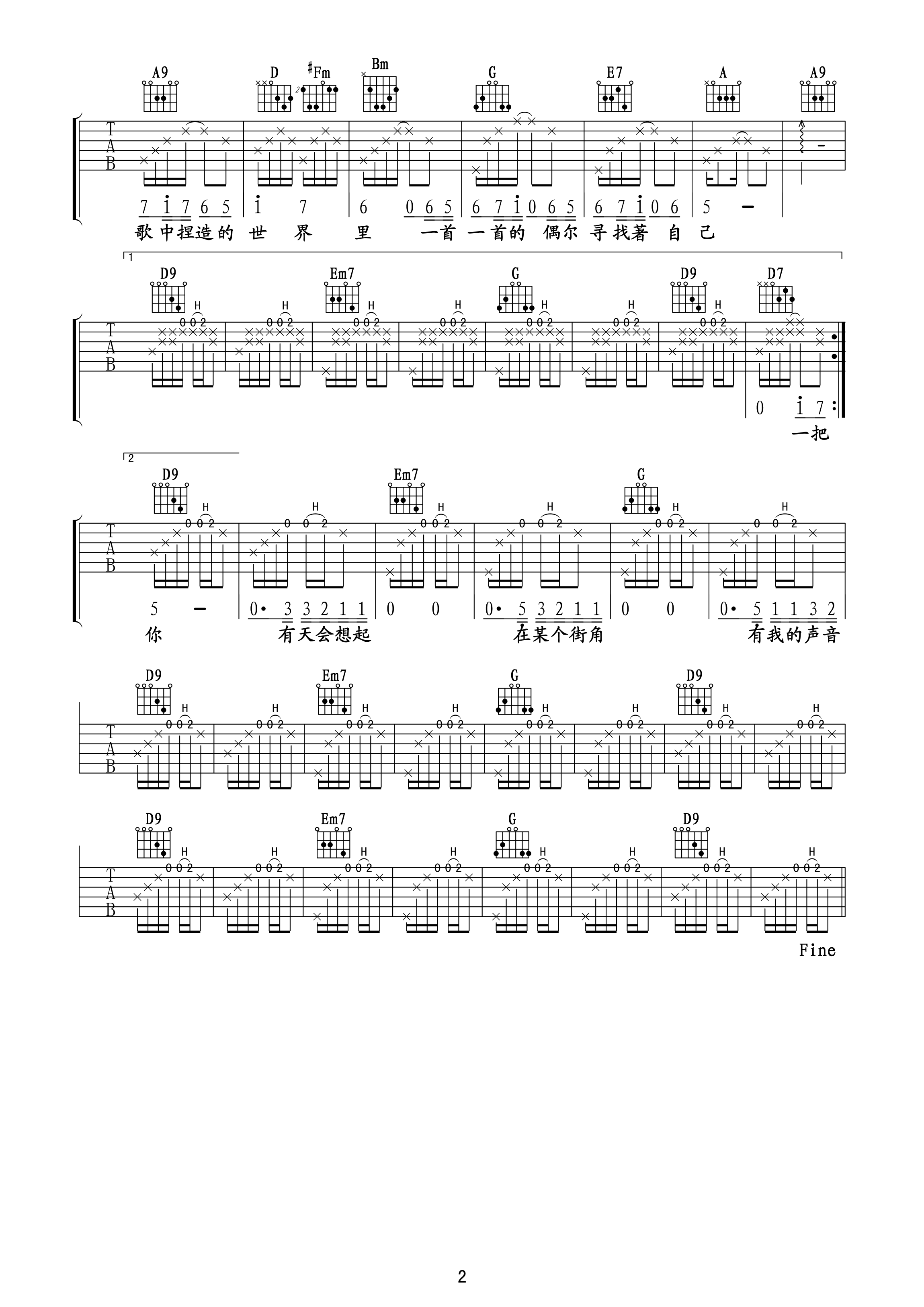街角的guitar man吉他六线谱 迪克牛仔 街角的guitarman 至尊宝 D调