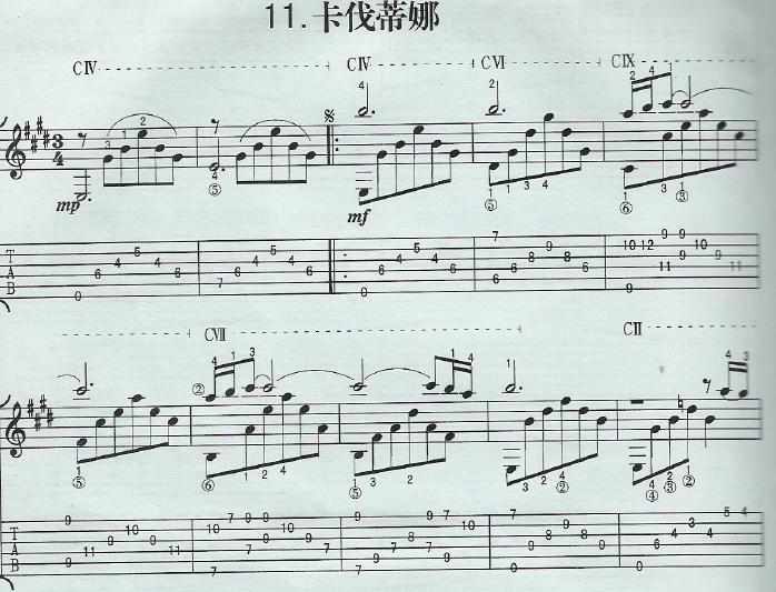 卡伐蒂娜吉他六线谱 汤斯曼 卡伐蒂娜独奏谱原调六线谱 简单版 汤斯曼 网络转载 调 