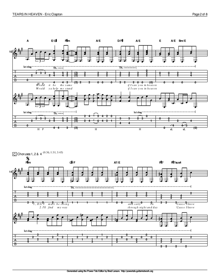泪洒天堂吉他六线谱 EricClapton 泪洒天堂独奏谱原调六线谱 精选版 Eri 网络转载 调