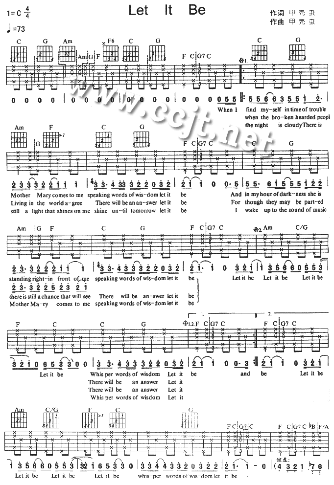 let it be吉他六线谱 TheBeatles letitbe 虫虫吉他 C调