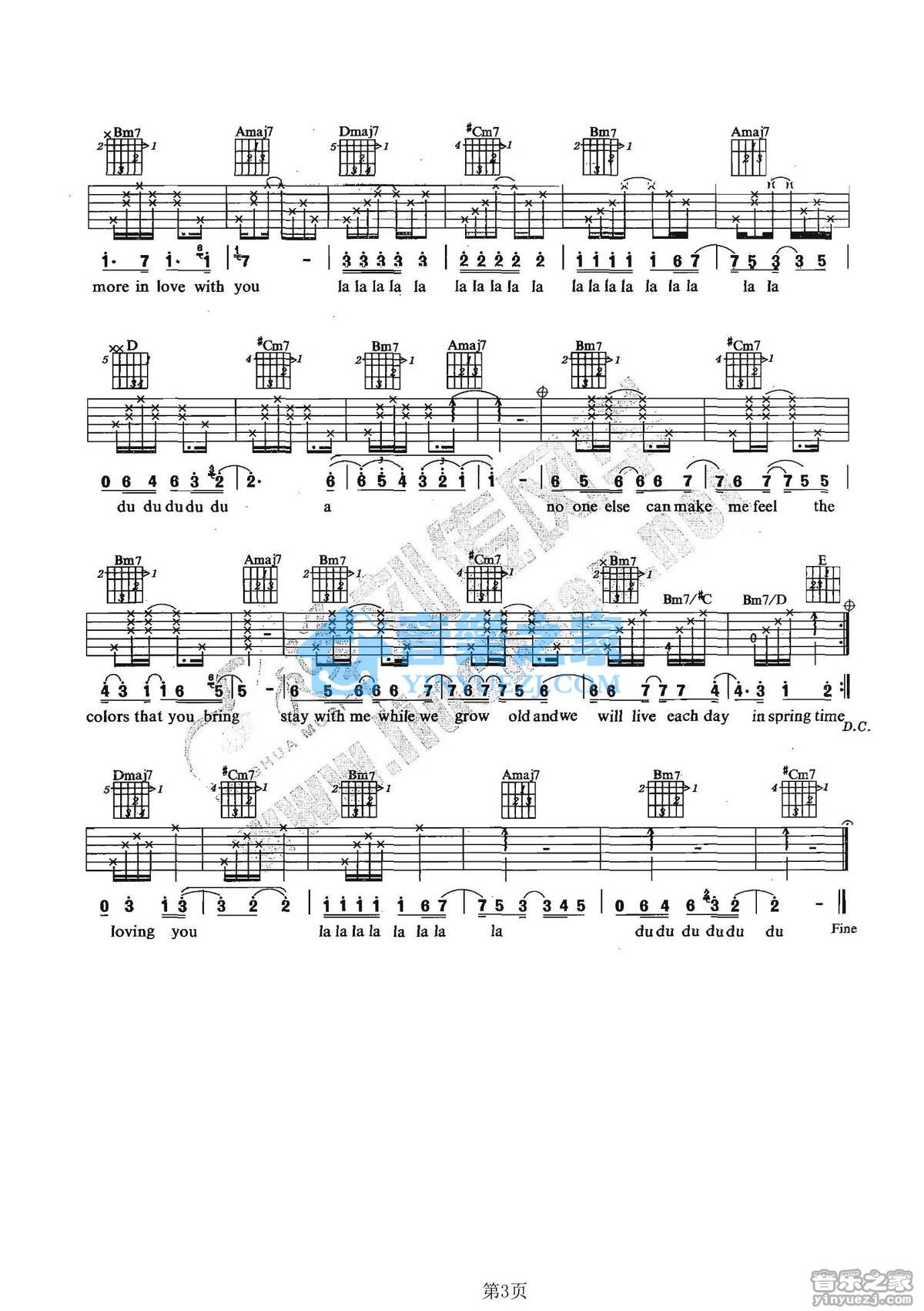 loving you吉他六线谱 张靓颖 lovingyou 风华艺校 G调