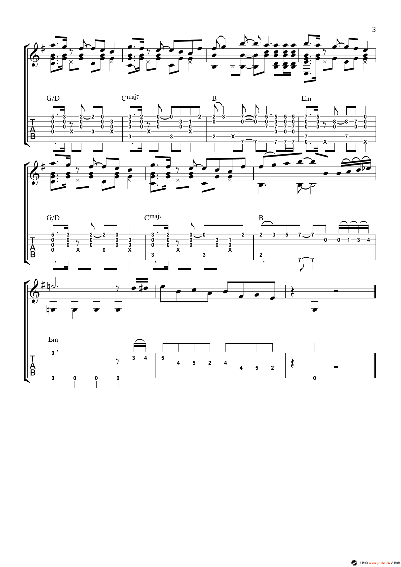 名侦探柯南主题曲吉他六线谱 罗翔 名侦探柯南主题曲独奏谱原调六线谱 超清版 网络转载 调