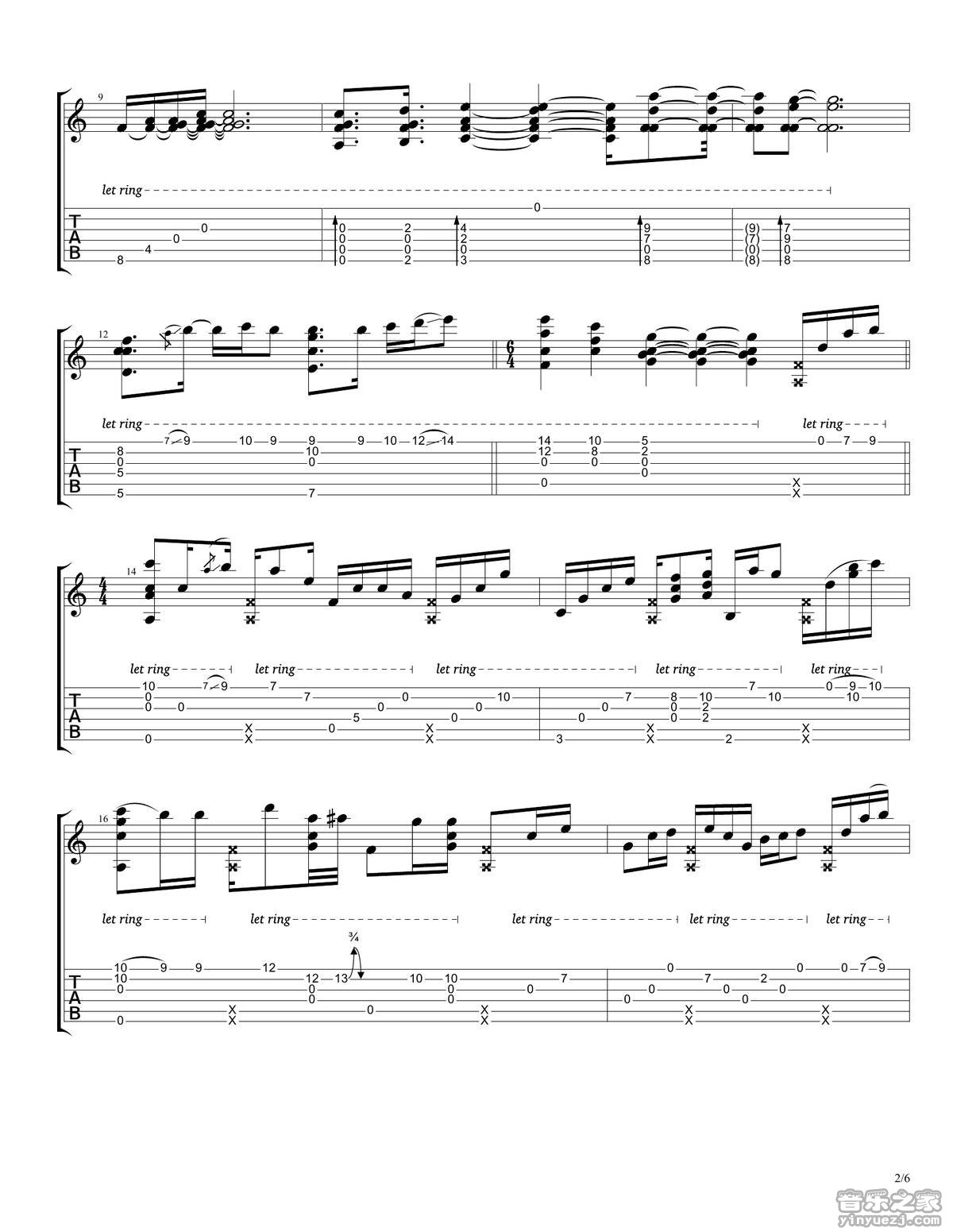 rylynn吉他六线谱 AndyMcKee rylynn独奏谱D调六线谱 音乐之家编 音乐之家 调 