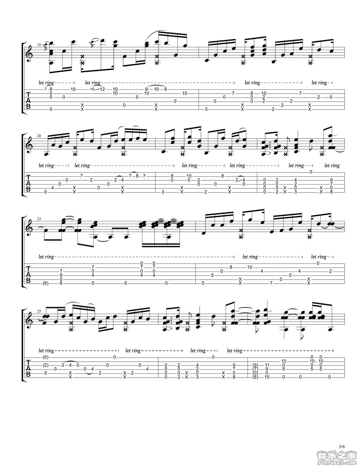 rylynn吉他六线谱 AndyMcKee rylynn独奏谱D调六线谱 音乐之家编 音乐之家 调 