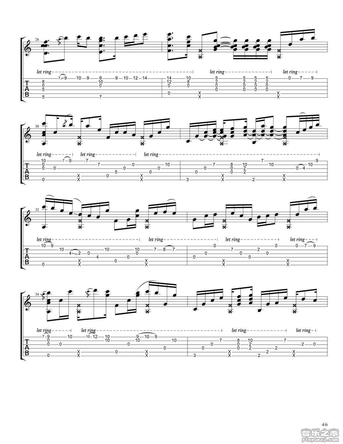 rylynn吉他六线谱 AndyMcKee rylynn独奏谱D调六线谱 音乐之家编 音乐之家 调 