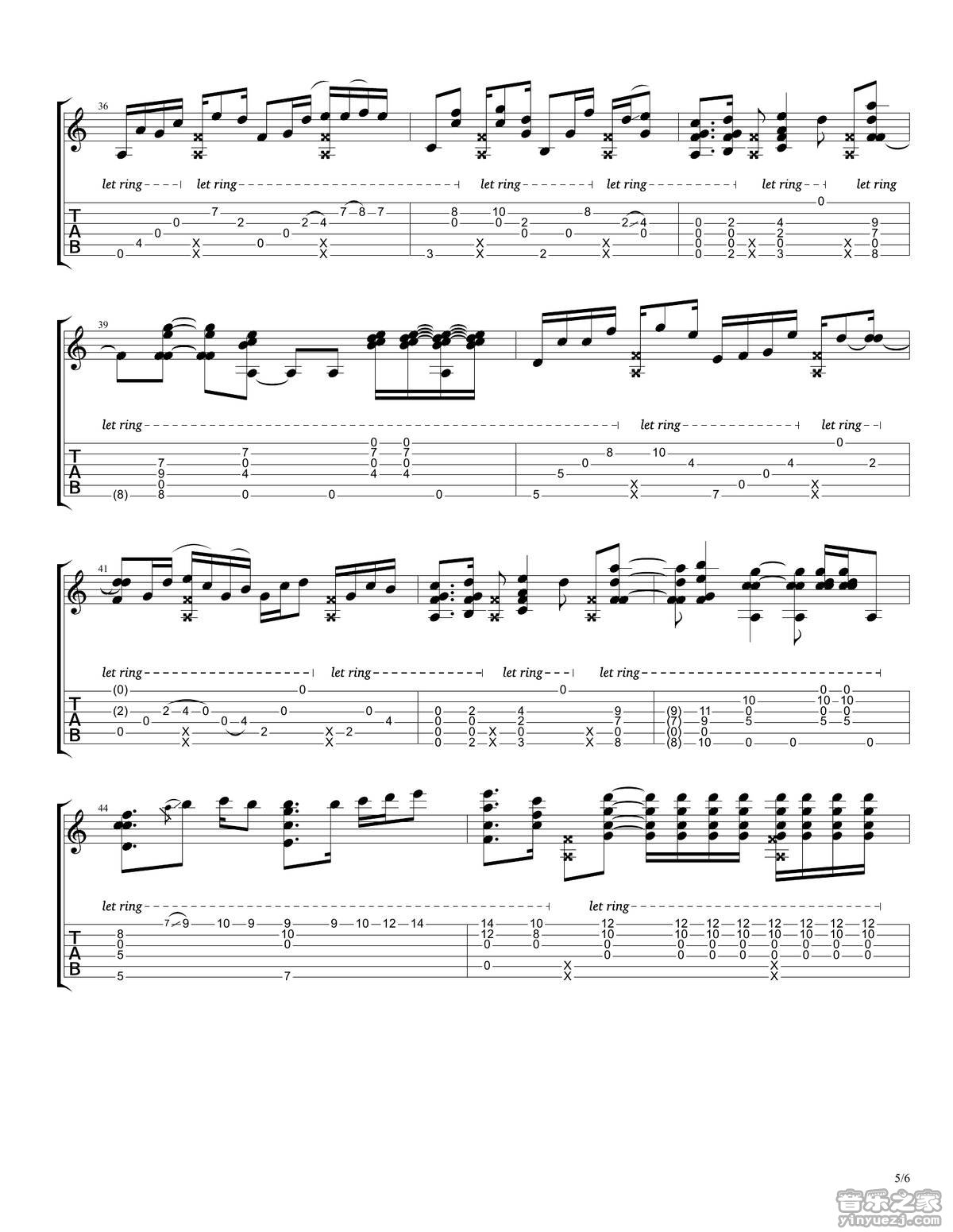 rylynn吉他六线谱 AndyMcKee rylynn独奏谱D调六线谱 音乐之家编 音乐之家 调 