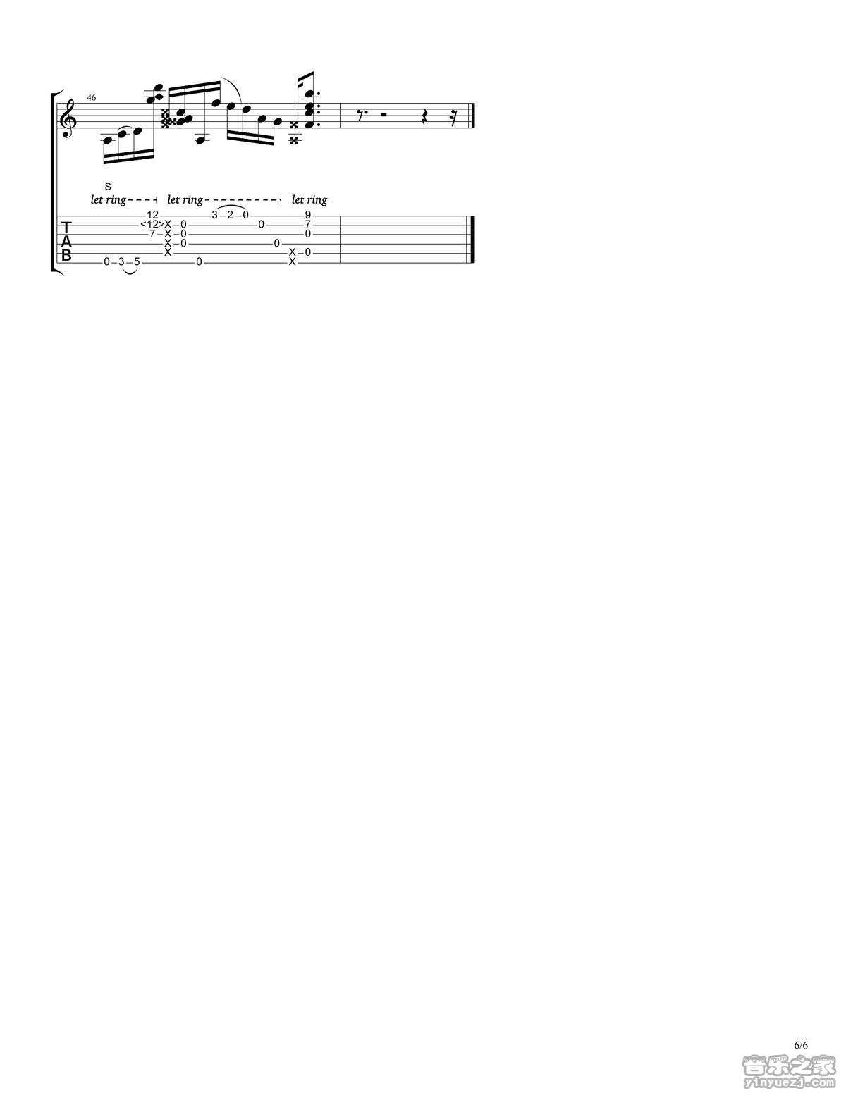 rylynn吉他六线谱 AndyMcKee rylynn独奏谱D调六线谱 音乐之家编 音乐之家 调 