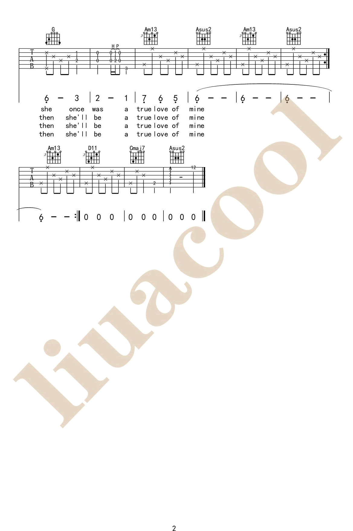 斯卡布罗集市吉他六线谱 ScarboroughFair licacool C调