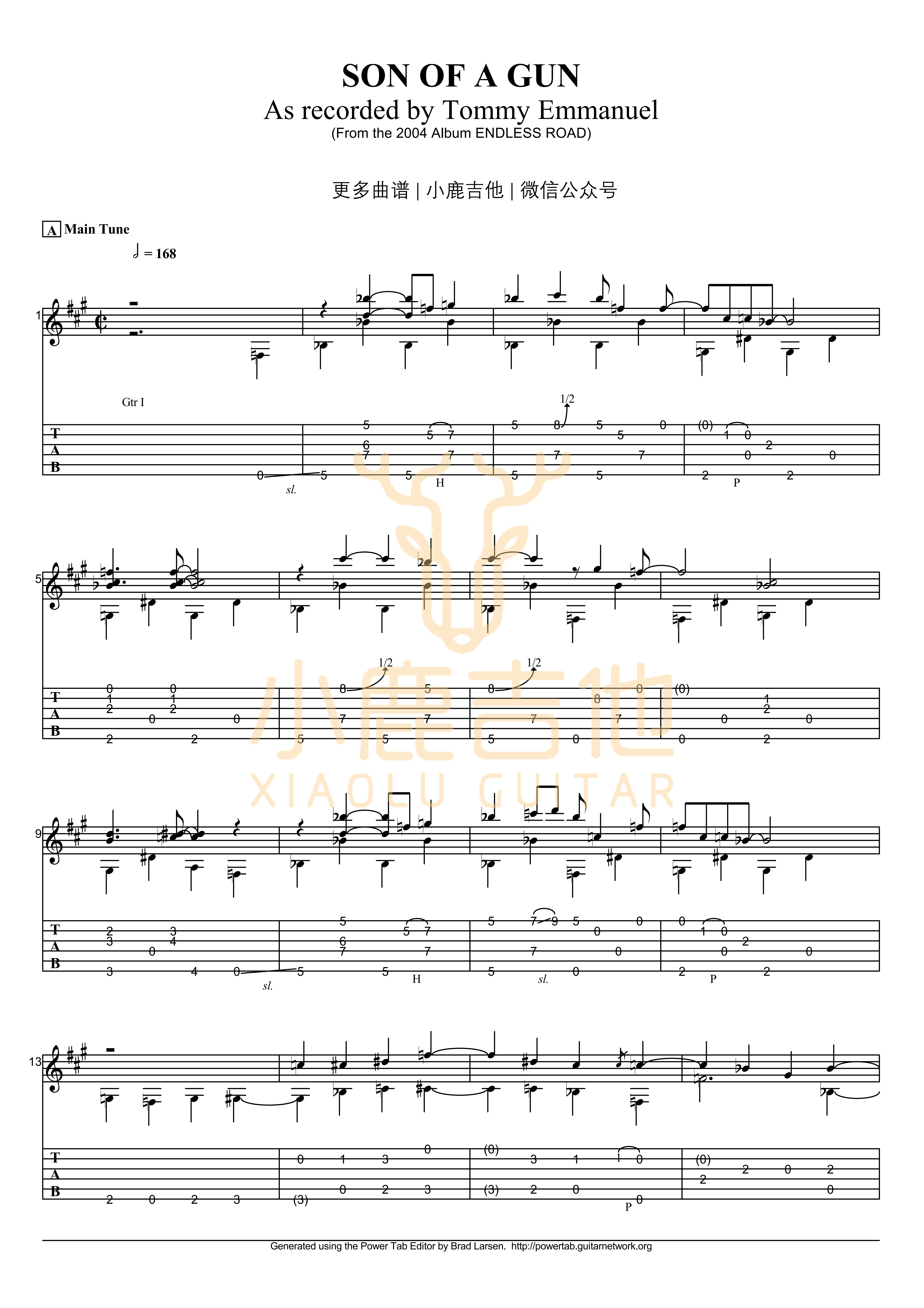 son of a gun吉他六线谱 TommyEmmanuel sonofagun 小鹿吉他