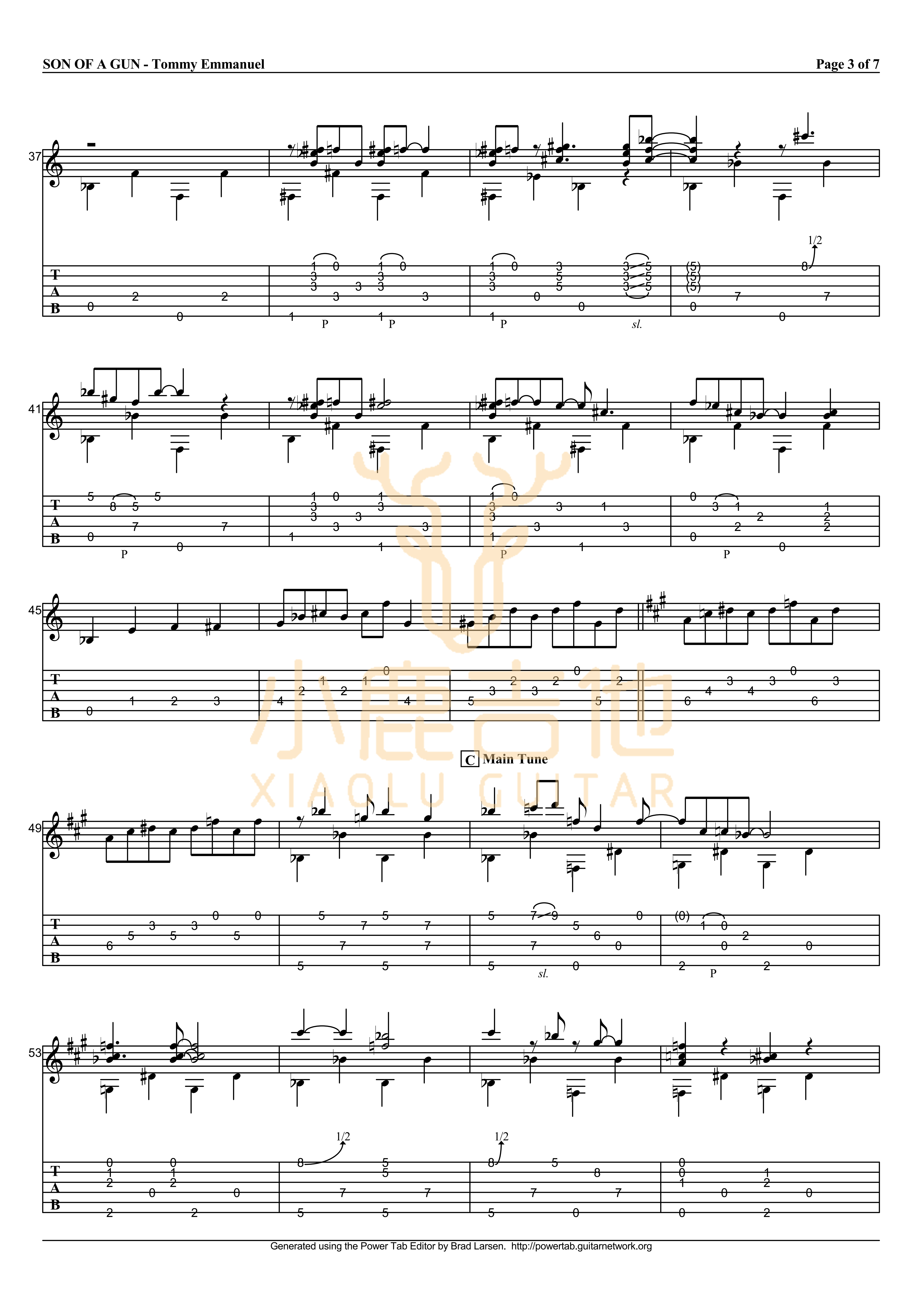 son of a gun吉他六线谱 TommyEmmanuel sonofagun 小鹿吉他