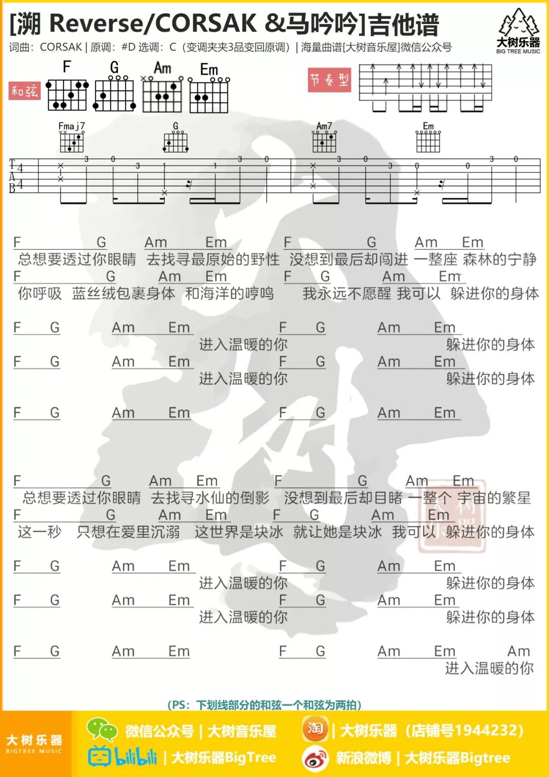 溯吉他六线谱 CORSAK 大树音乐屋 C调