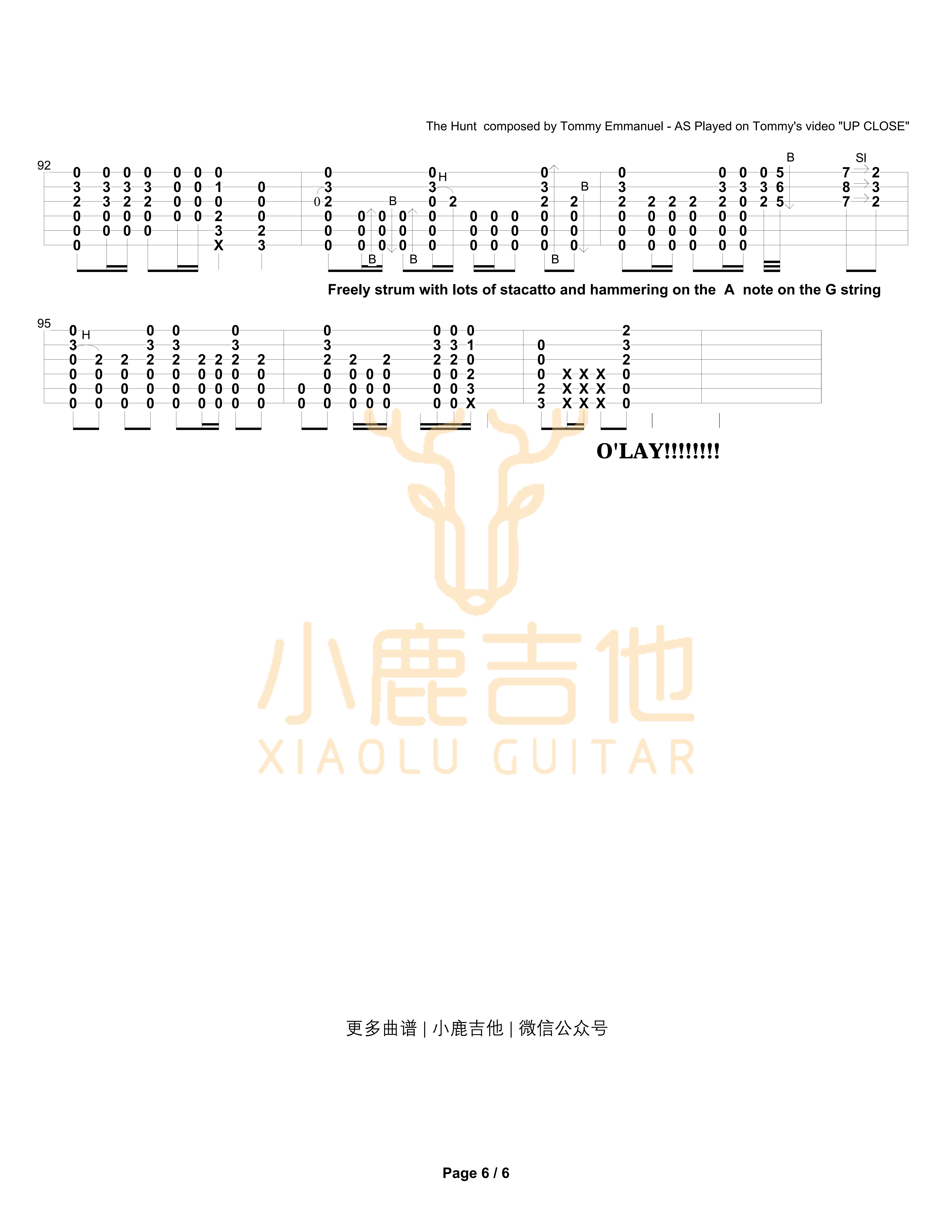 the-hunt-from-up-close-Tommy Emmanuel拇指弹拨吉他六线谱 TommyEmmanuel thehuntfromupclose 小鹿吉他