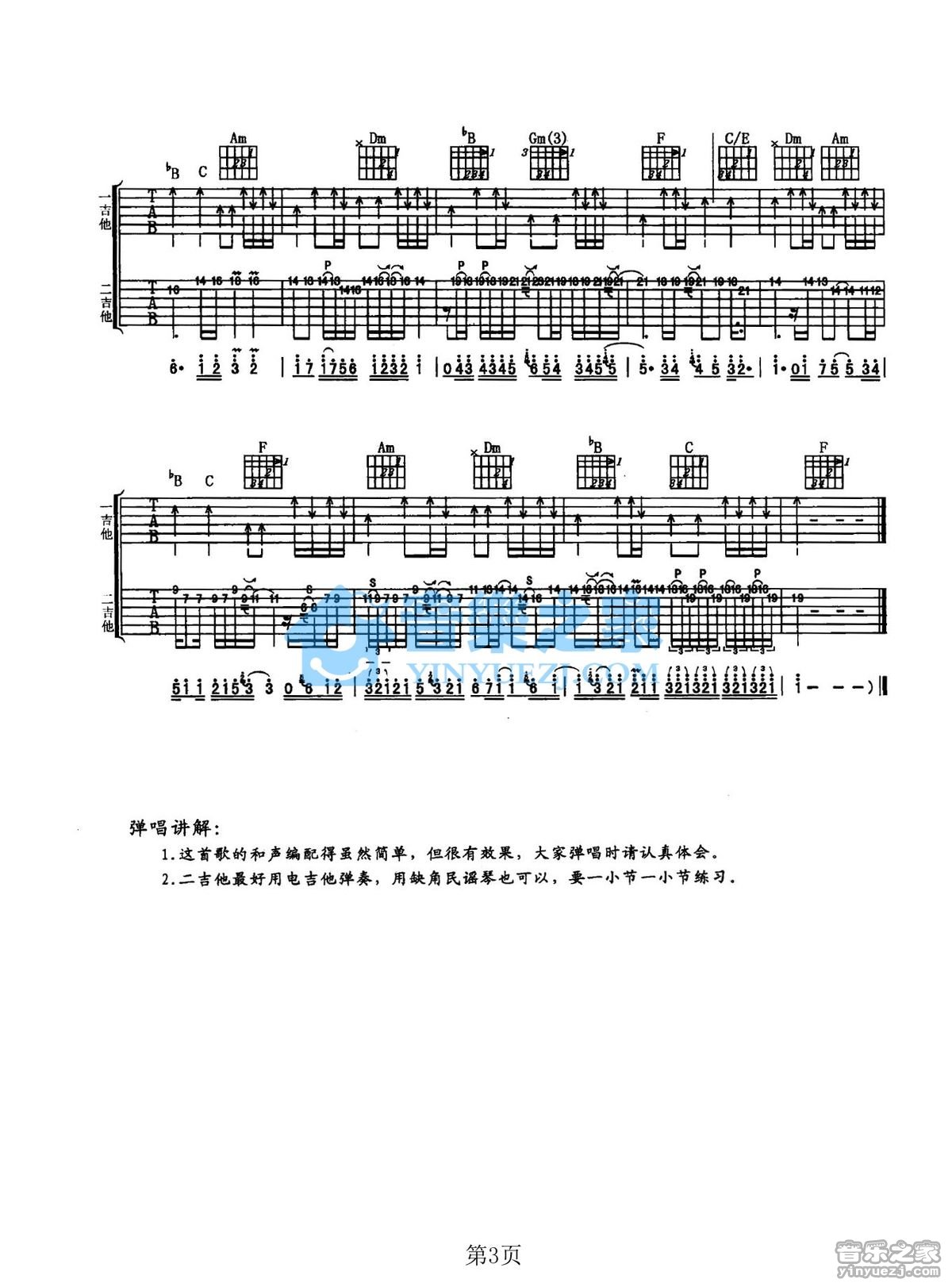 忘了你忘了我吉他六线谱 王杰 音乐之家 F调