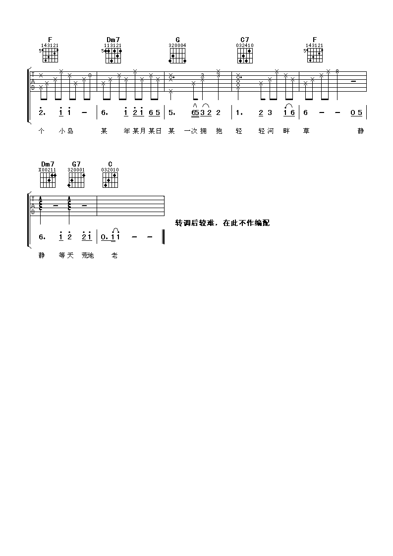 忘忧草吉他六线谱 周华健 阿潘音乐工场 C调
