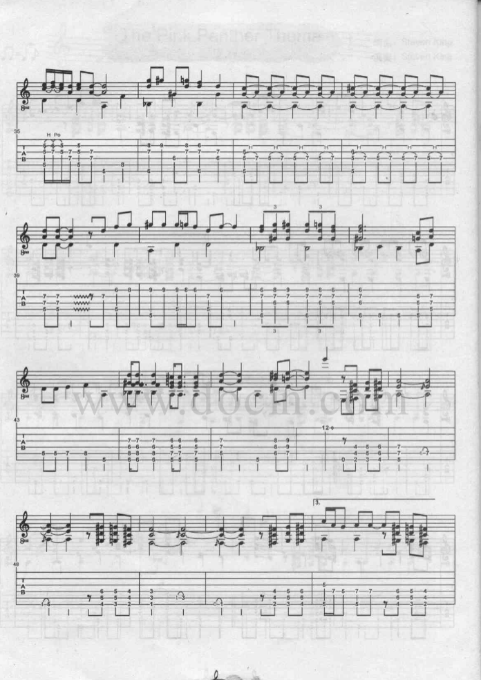 顽皮豹吉他六线谱 动漫主题曲 顽皮豹独奏谱原调六线谱 豆丁网编配 动漫 豆丁网 调