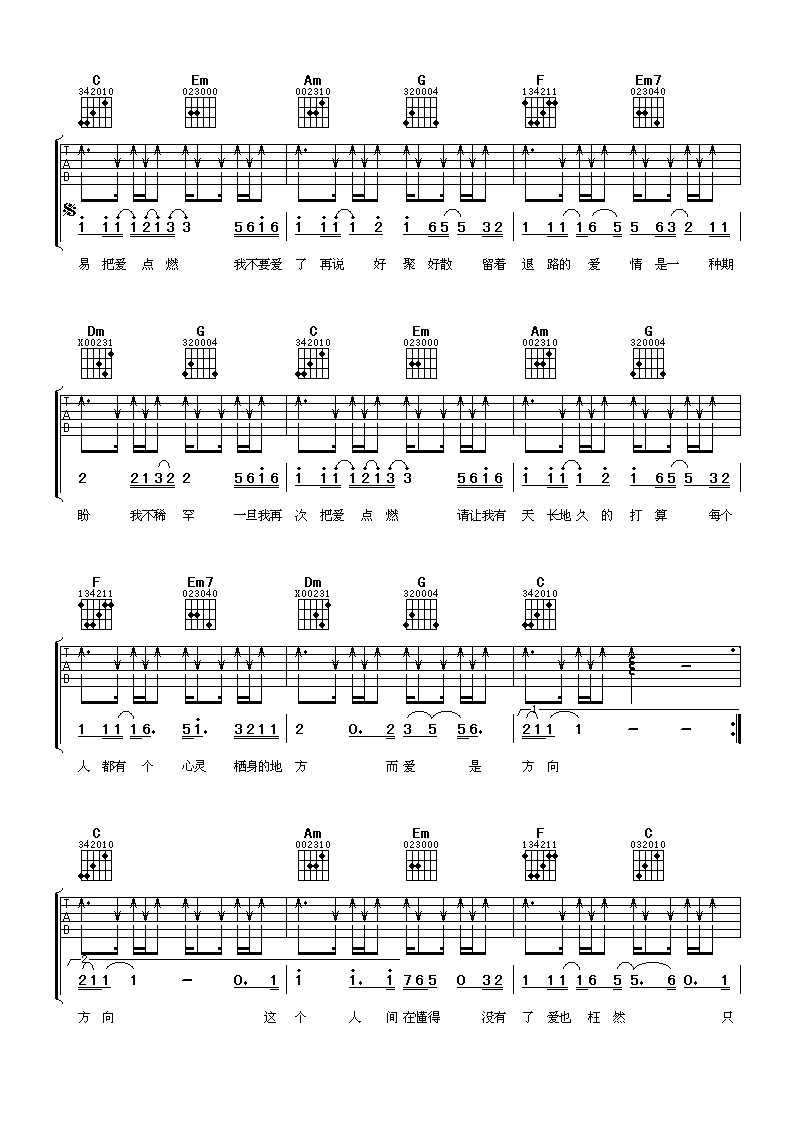 我愿等吉他六线谱 苏永康 阿潘音乐工场 C调