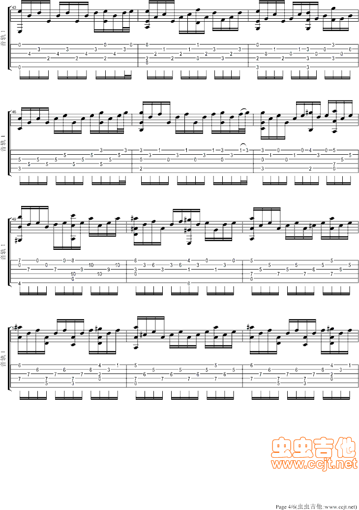月光奏鸣曲吉他六线谱 贝多芬 月光奏鸣曲独奏谱原调六线谱 虫虫吉他编配 虫虫吉他 调