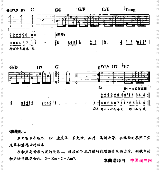 野百合也有春天_吉他弹唱