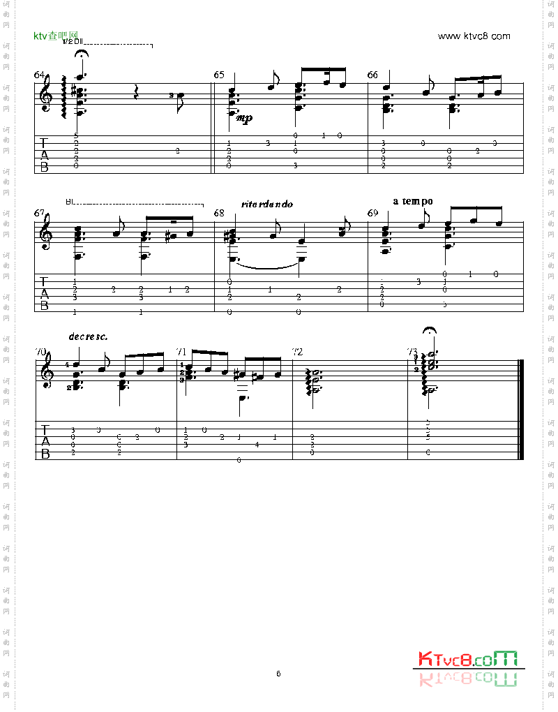 绿袖子原谱吉他谱六线谱