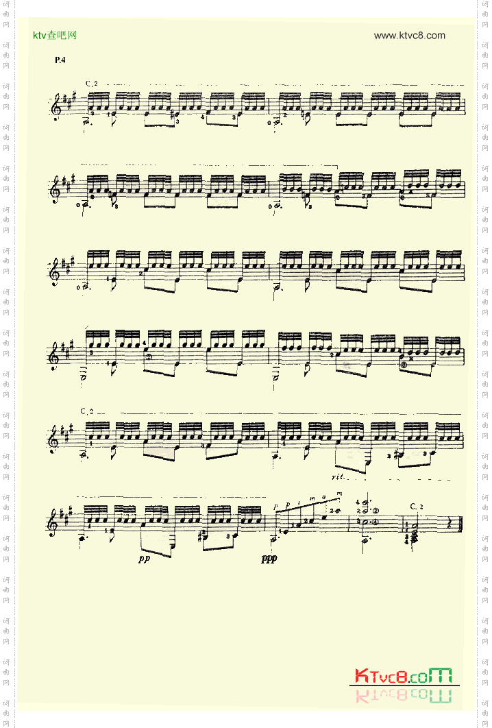 阿尔罕布拉宫的回忆吉他谱六线谱