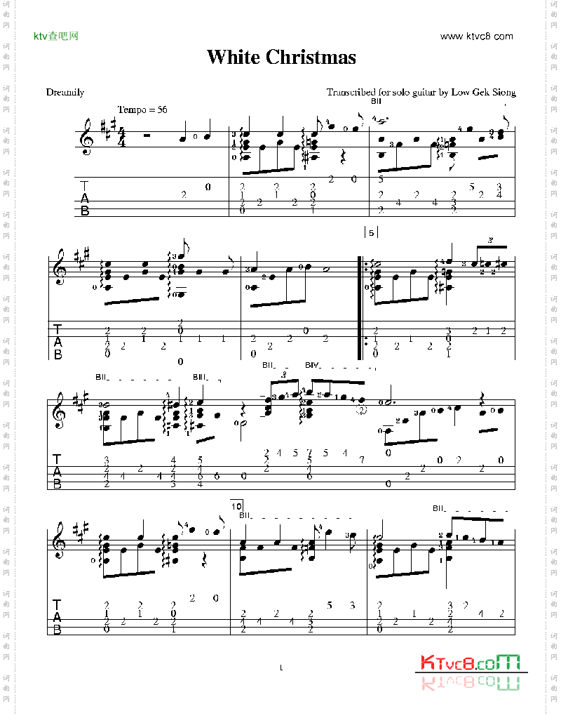 白色圣诞节吉他谱六线谱