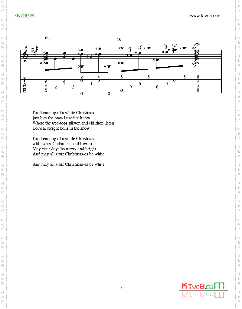 白色圣诞节吉他谱六线谱