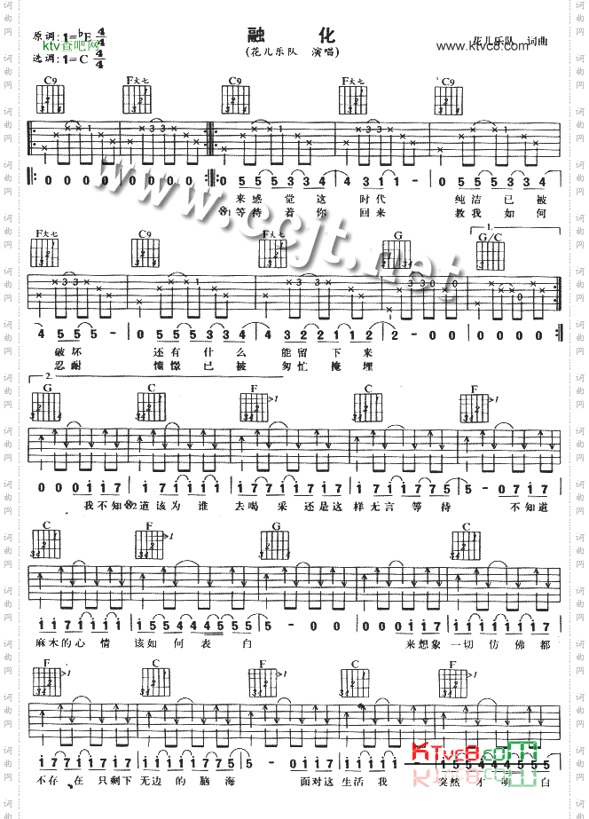 融化吉他谱和弦六线谱-