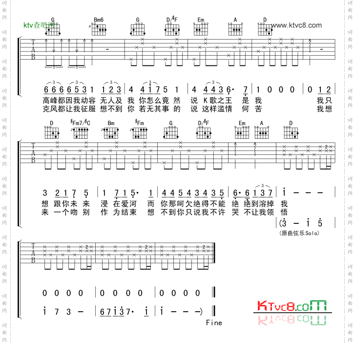 K歌之王吉他谱和弦GTP六线谱-