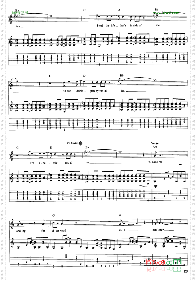 PennyRoyalTea吉他谱六线谱-