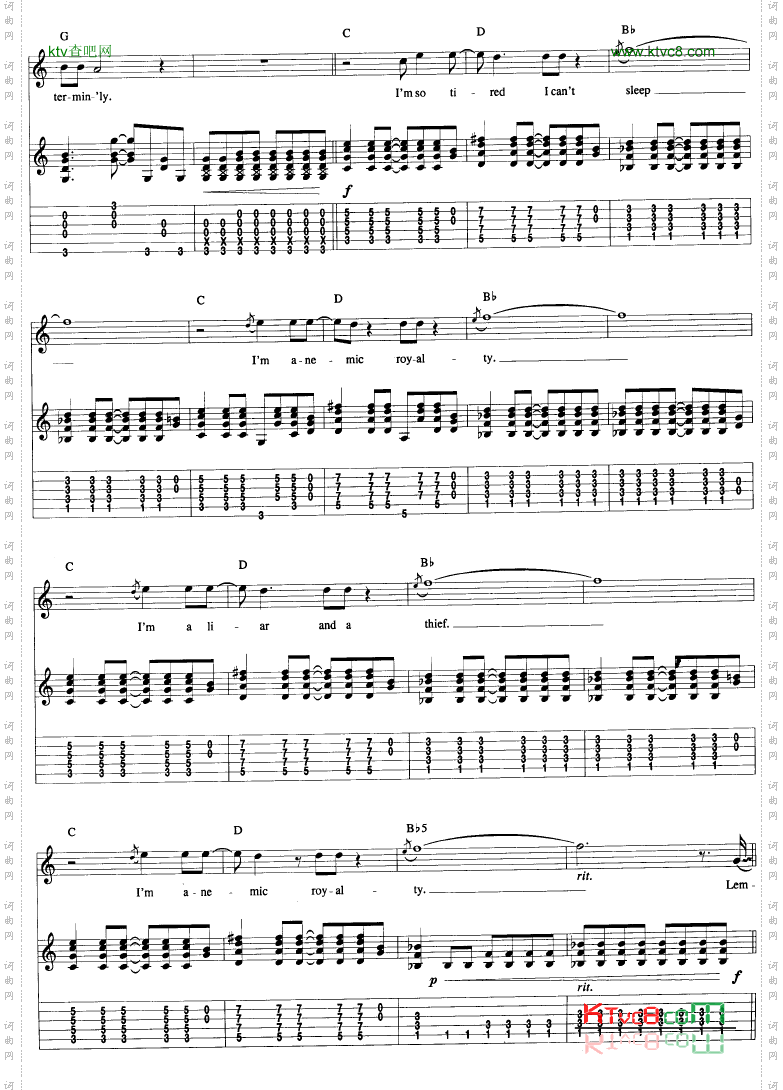 PennyRoyalTea吉他谱六线谱-