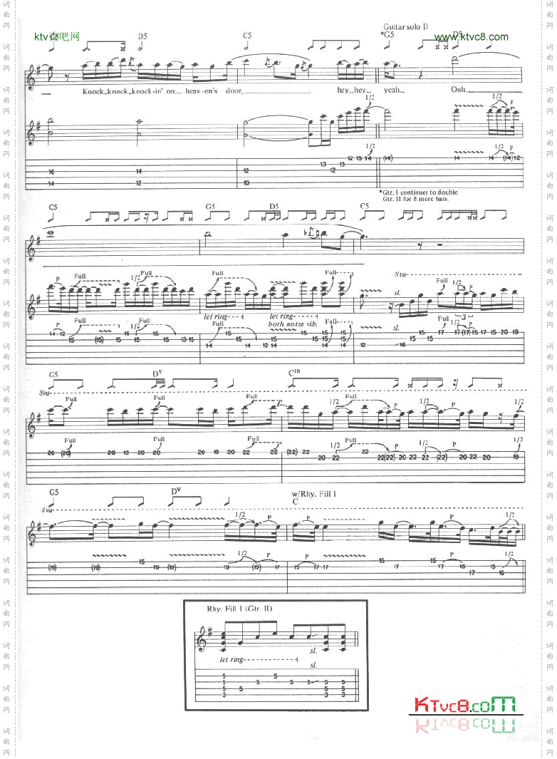 konck’inontheheavensdoor吉他谱六线谱-