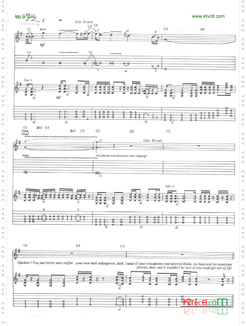 konck’inontheheavensdoor吉他谱六线谱-