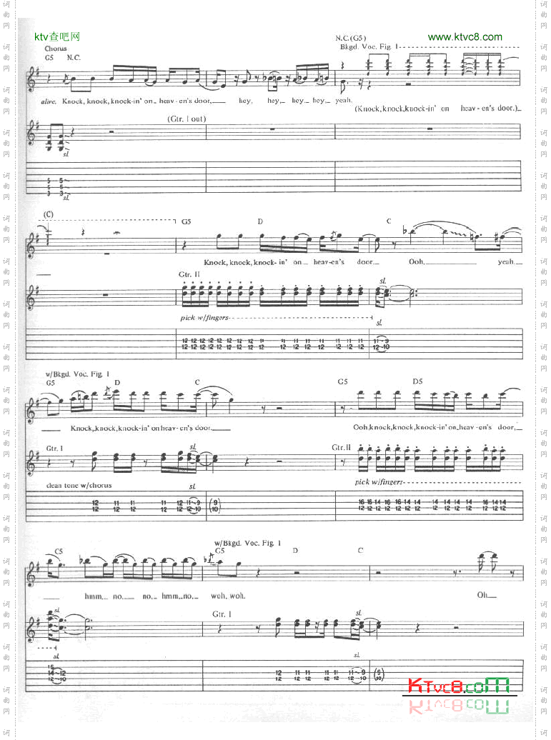 konck’inontheheavensdoor吉他谱六线谱-