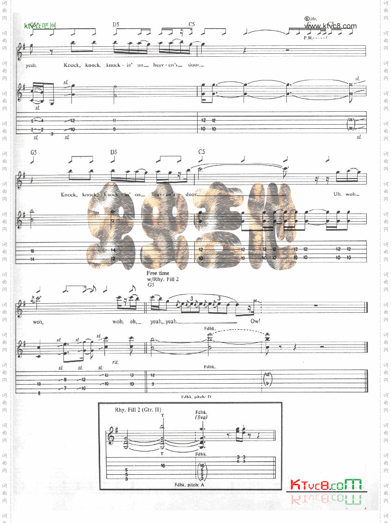 konck’inontheheavensdoor吉他谱六线谱-