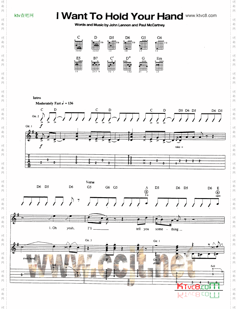 IwantToHoldYourHand吉他谱六线谱-